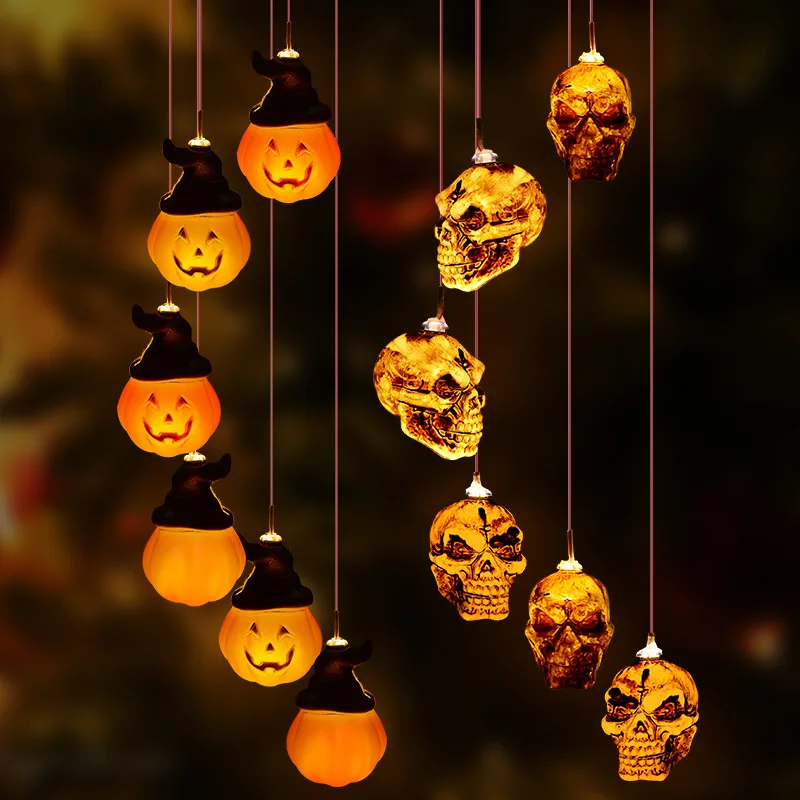 Stock Decoration Halloween 6 LED Solar Power String Lighting Halloween Decorations Outdoor Holiday Pumpkin Bat Skull Lights factory