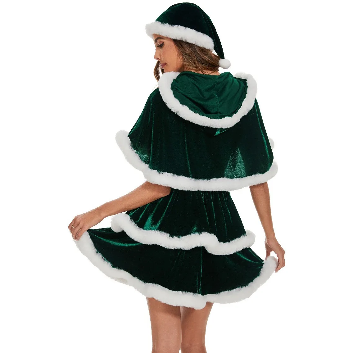 green emerald velvet dress In Stock G23-2-1）Girls Christmas Santa Applique Green Stripe Dress main image 1