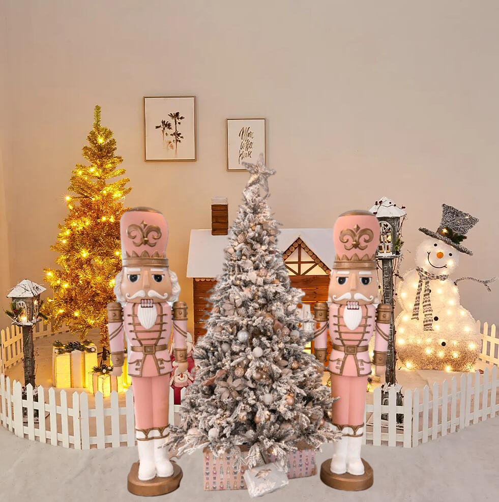 Christmas Nutcracker Soldier Pink Christmas Wooden Nutcracker Ornament Nutcracker Figures Christmas Decorations For Festival Indoor Decor Xmas ( 35CM/ 14In