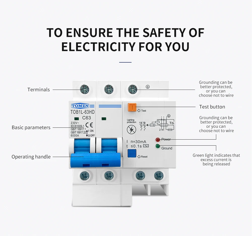 Main Switch Residual Current Circuit Breaker with Surge Protector RCBO MCB with Lightning protection SPD