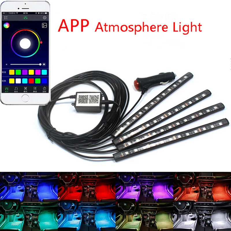 12 LED Smart RGB Ambient Light Strips Universal Interior Car Lighting ...
