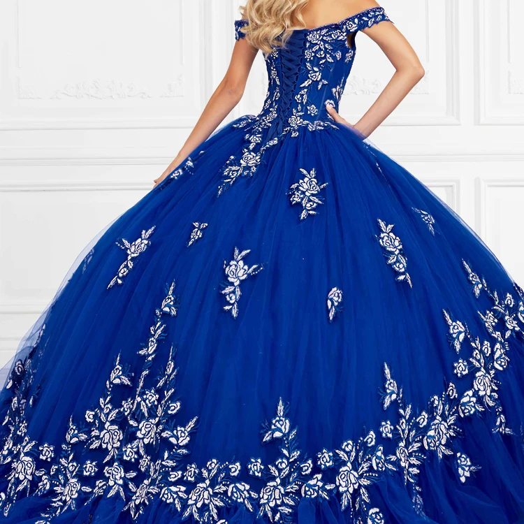 Appliques a Line Lace Bridal Satin Custom Made Beaded Royal Blue Wedding  Gold Bridesmaids Dresses for Women Wedding