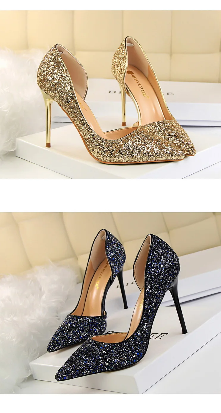 868-8 Latest Design Nightclub High Heel Side Hollow Out Sequin Heels ...