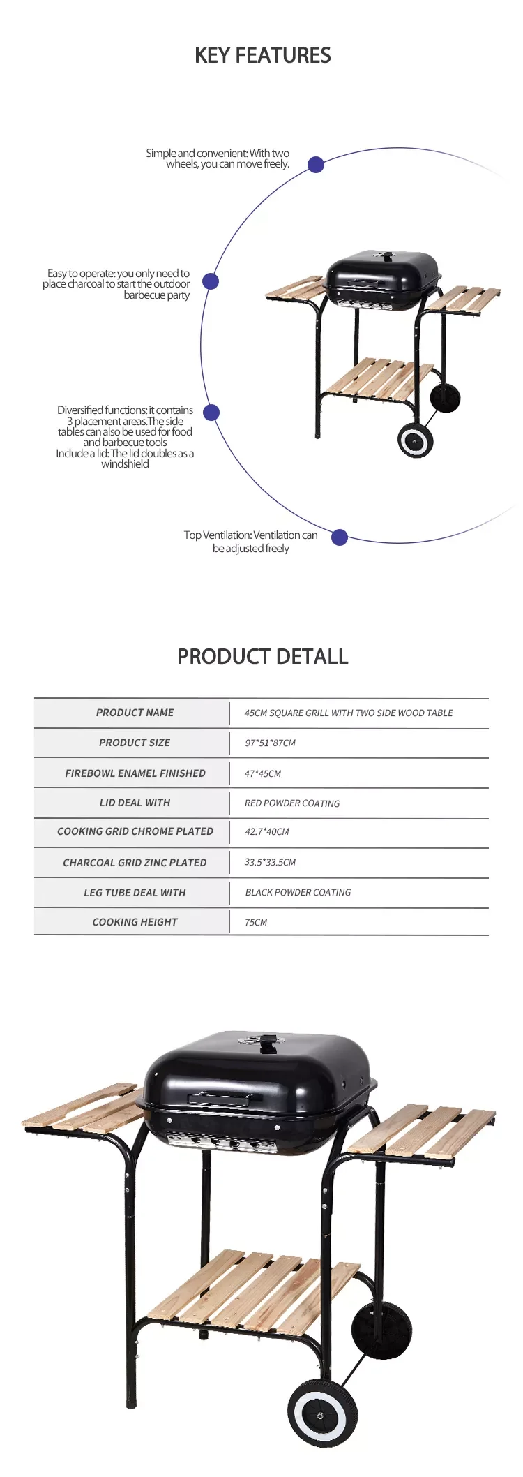 Classical Portable Barbeque Charcoal Grill Bbq For Indoor Outdoor