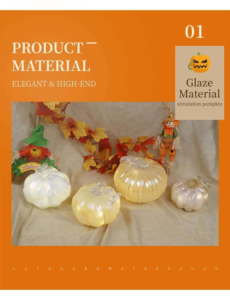 blown glass pumpkin halloween led light decoration crackle glass pumpkin for fall harvest thanksgiving details