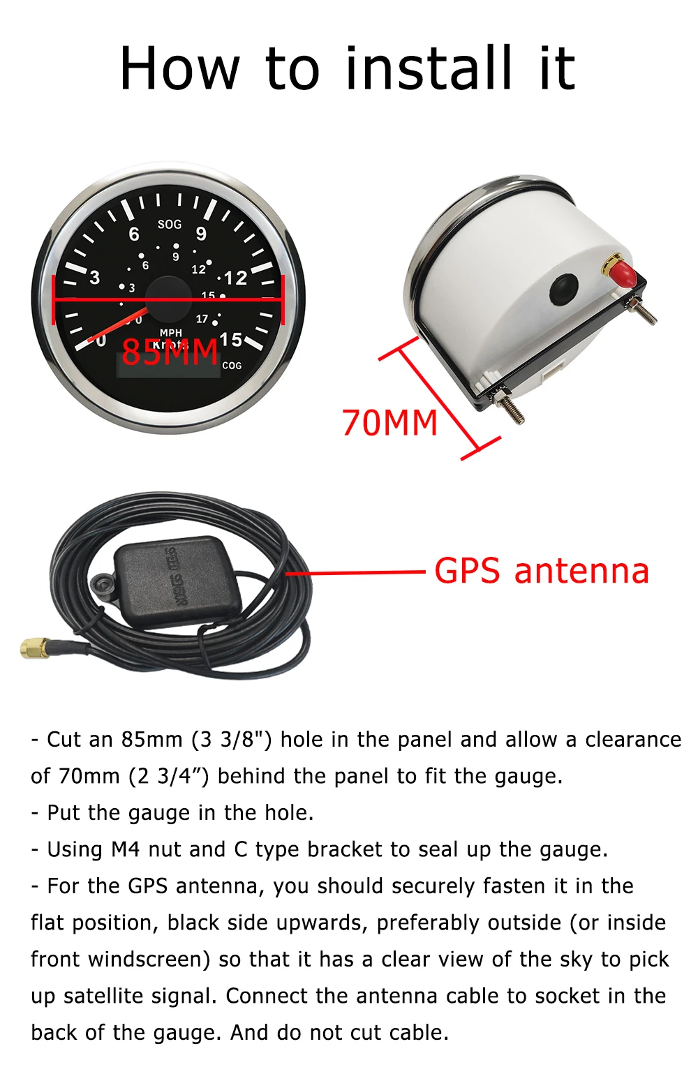 Eling 85mm Gps Speedometer 15 35 70 Knots Speed Gauge Meter Universal