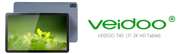 Image of tablet and brand. Veidoo