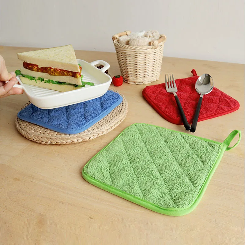 JYTDBCS 4-Pack Thickened Cotton Pot Holders With Pockets - Heat Resistant Oven Mitts 17x17cm, Grey Plaid