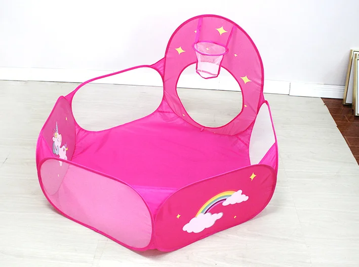 Детская палатка с единорогом, трехсекционный игровой домик, портативный складной Крытый бассейн с океанскими шариками для девочек