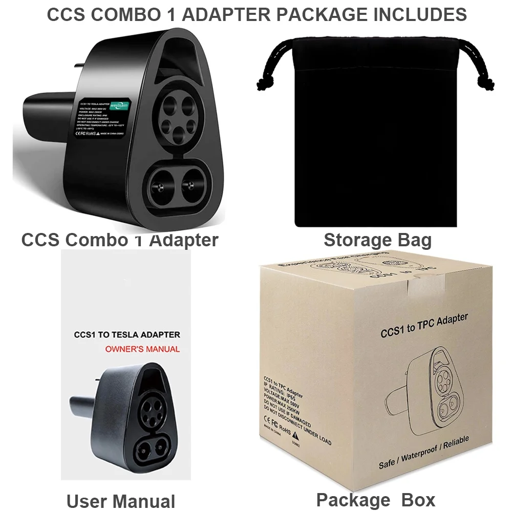 Customizable Portable EV Charger Adapter for Tesla Fast 250A DC Charging with CCS1 Featuring Brass Contact Material PC Housing