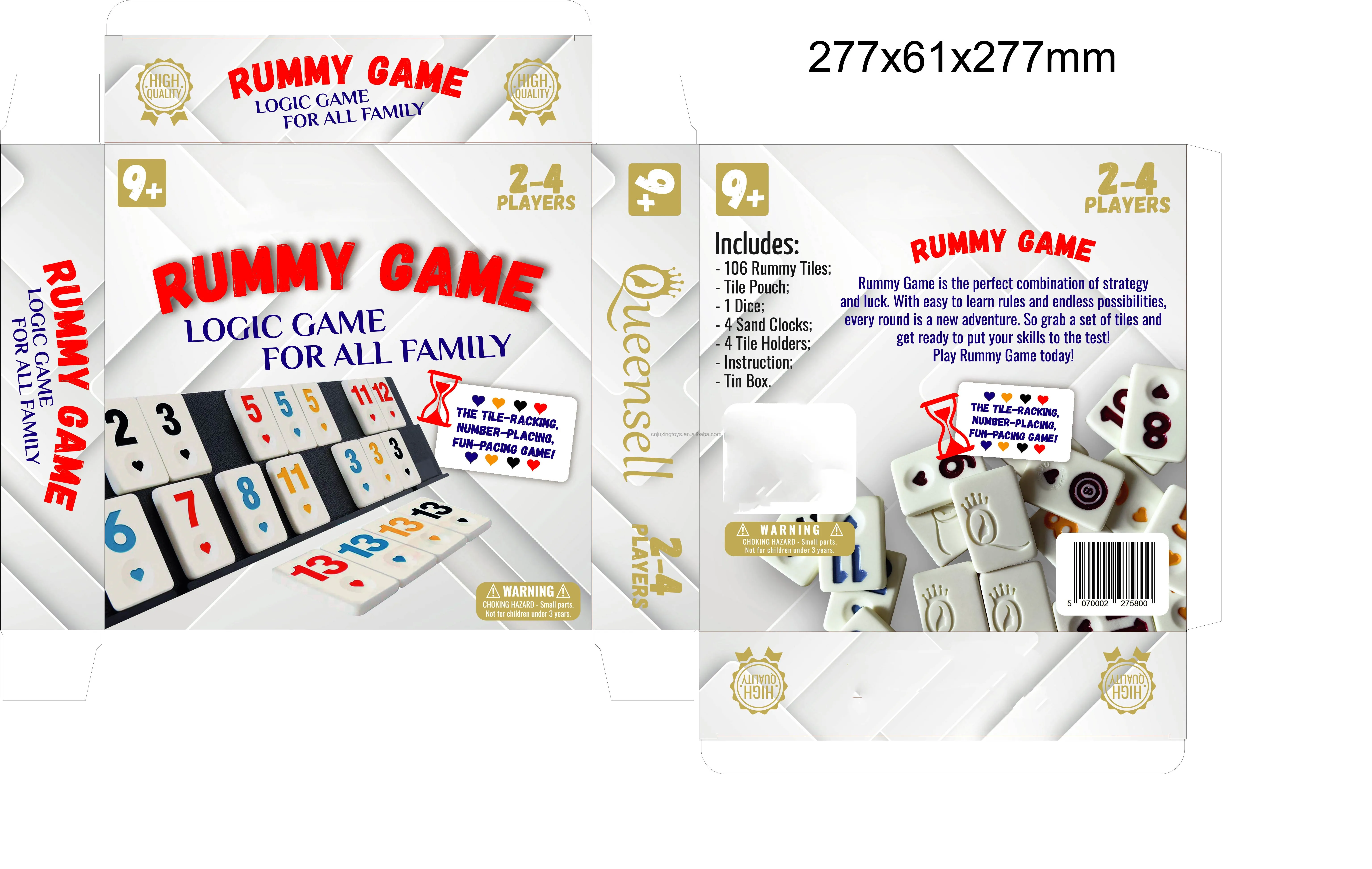 Customized Design Premium Rummy Game Set,106 Engraved Rummy Tiles With 4 Racks For Ages 8