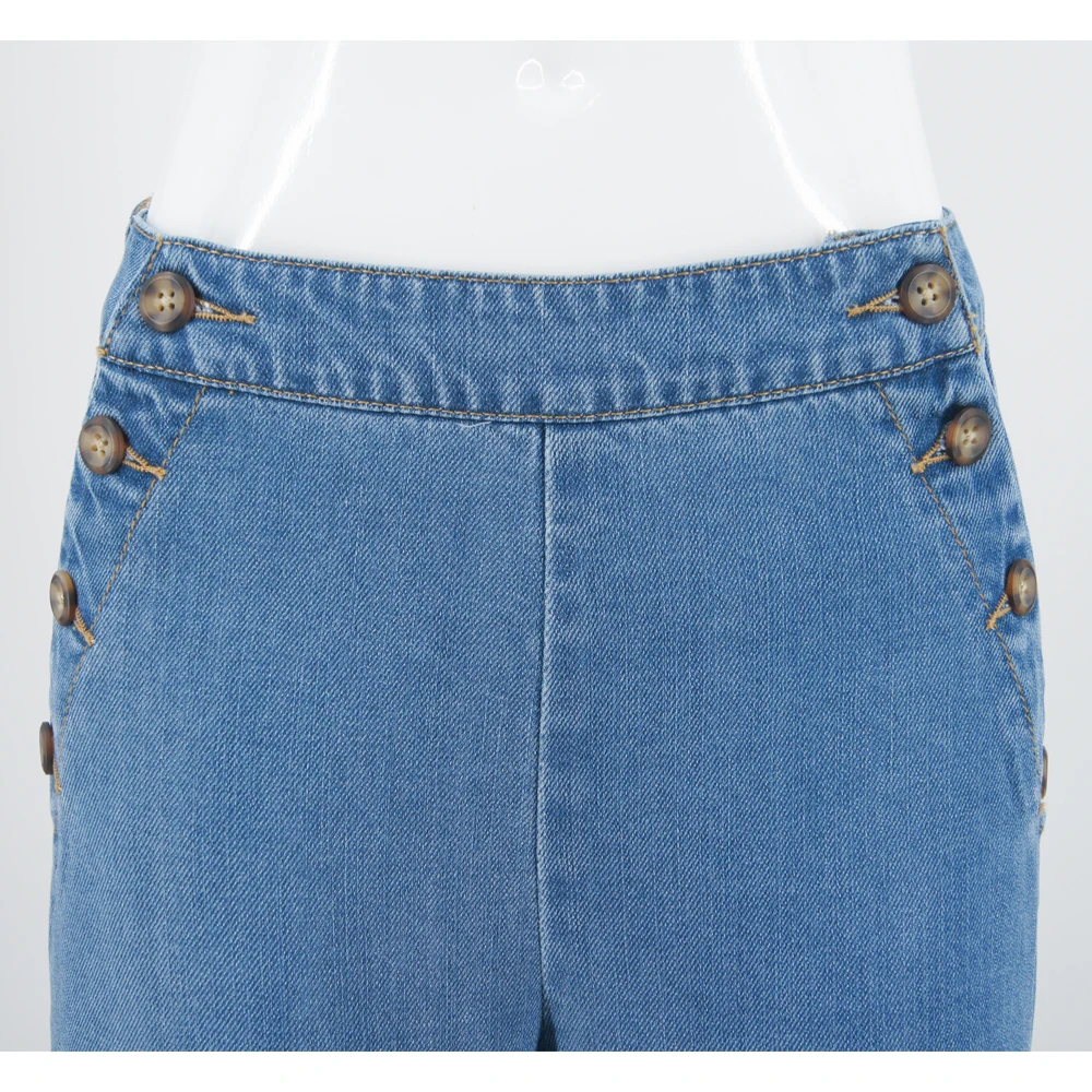 High-waist Casual Denim Trousers Featuring Trendy Pleated Flared Jeans