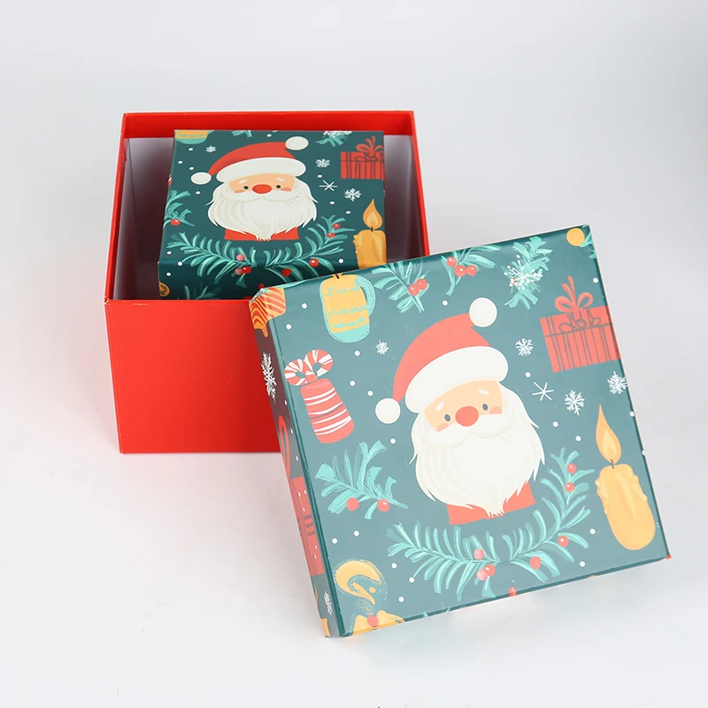 Fabrikksalg i større mengder – tilpasset julegavepakking med stiv bunn og lokk, matt laminert papirboks med präge- og trykkutforming for jul