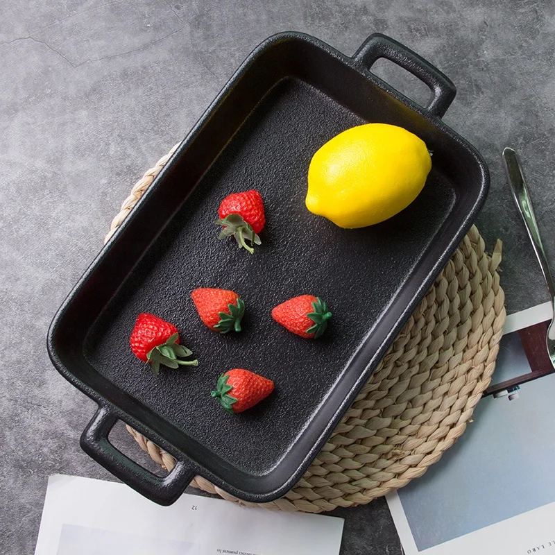 Custom Logo Rectangle Stoneware Bread Bakeware Pans Double Handle