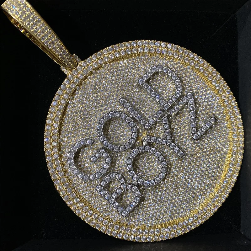 Hip Hop Iced Out Round Custom Letters Pendants Necklaces Paved Cubic Zircon Stone Brass Rope Chain Trendy Men Women Jewelry