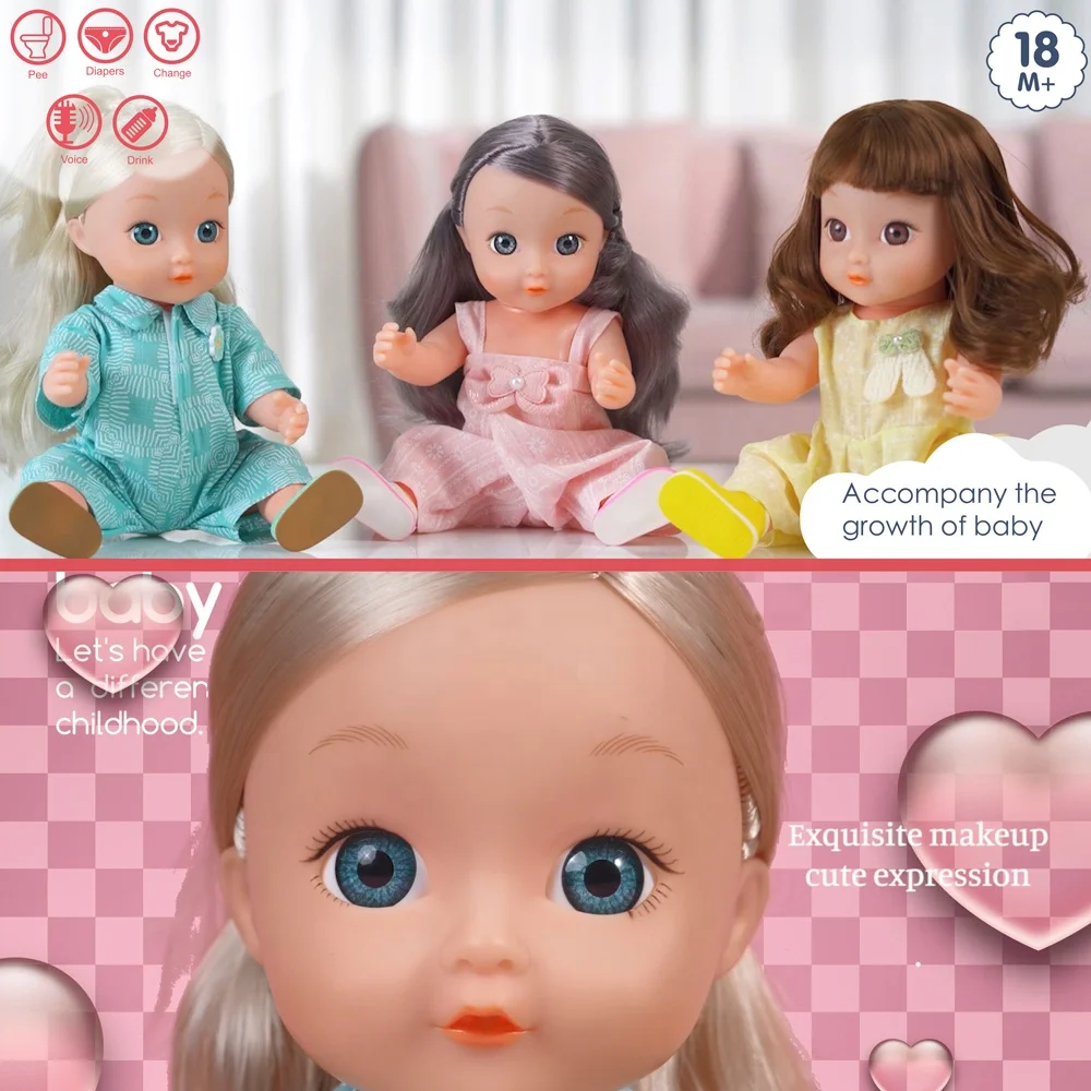 12 Inch Lovely Dress up Baby Doll Drinking and Urinating with 12 Kinds of  Voice Top Selling Pretend Play Toys Doll for Girls