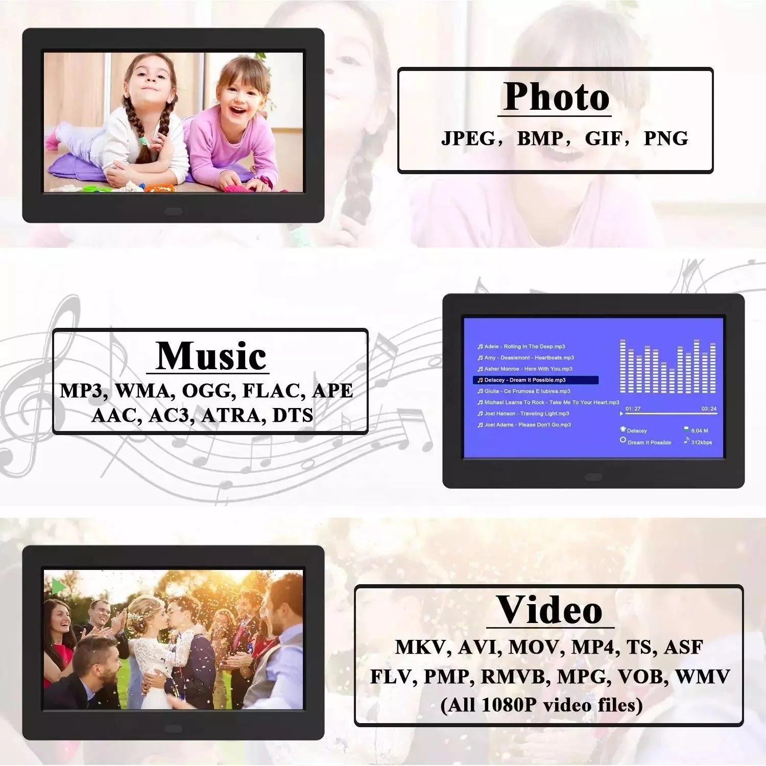 MP3 MP4 Video Player Motion Sensor LCD Screen 15 Inch Digital Photo Frame Wall Mount Digital Picture Frame