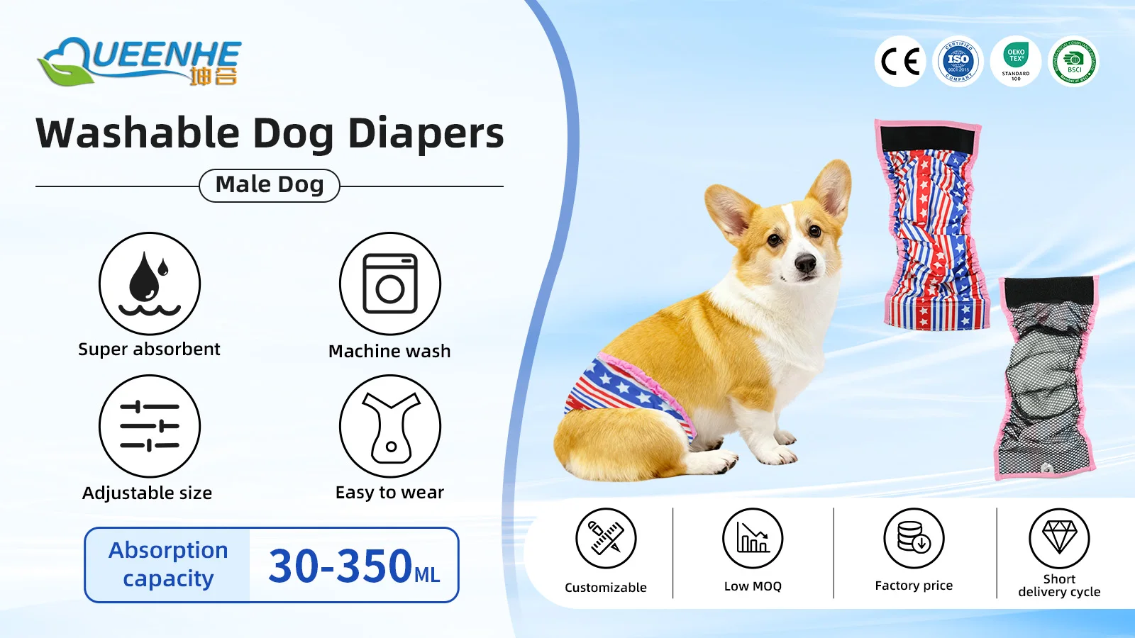 Wholesale Washable Flat Wrap Dog Diapers - Male Belly Bands for Easy U - product detail 1
