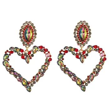 Retro Vintage Luxury Crystal Earrings, Alloy Rhinestone Heart Dangle Earring, Fashion Drop Earings For Women
