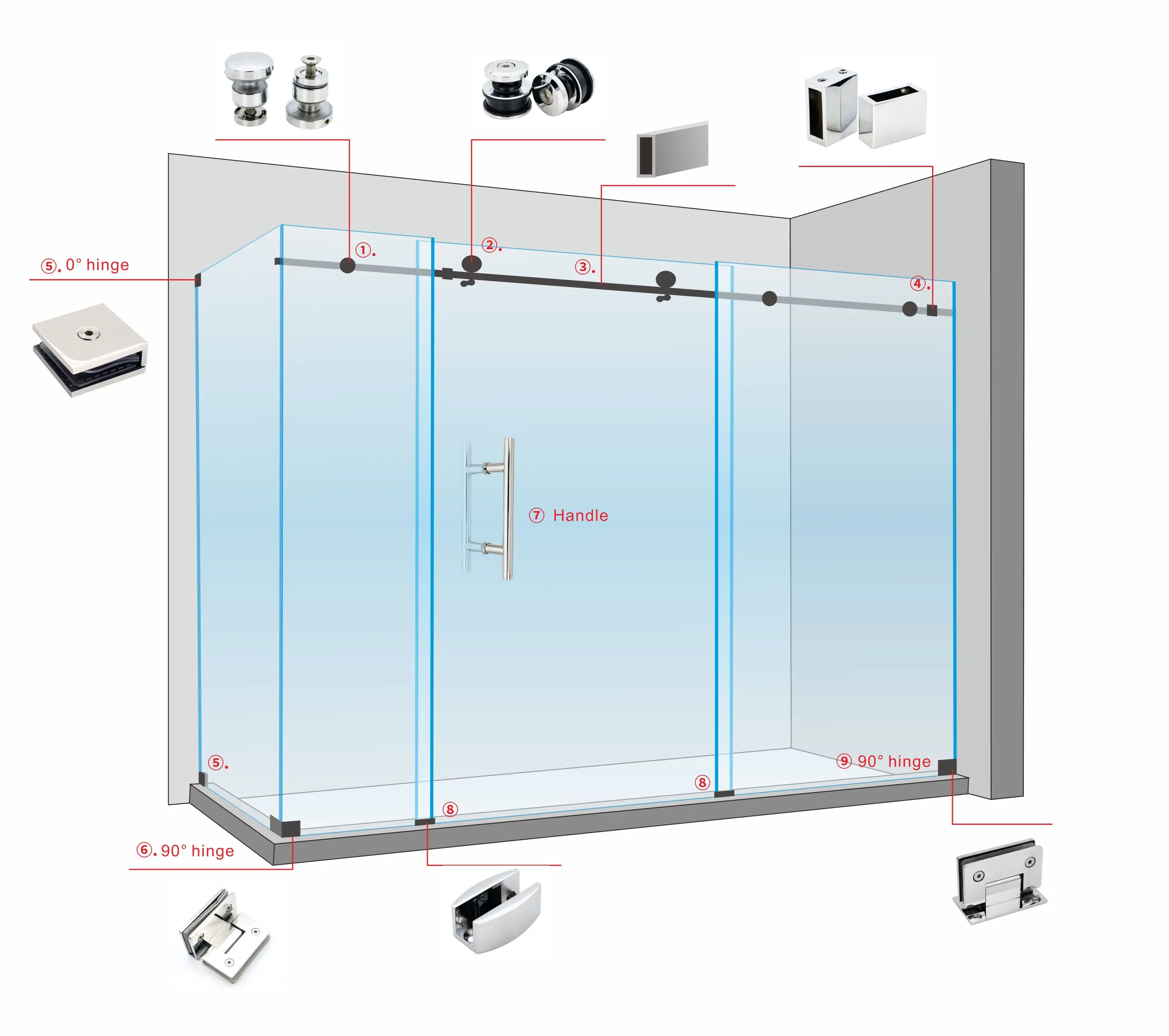 Frameless Glass Folding Door Stainless Steel Sliding Glass Hardware