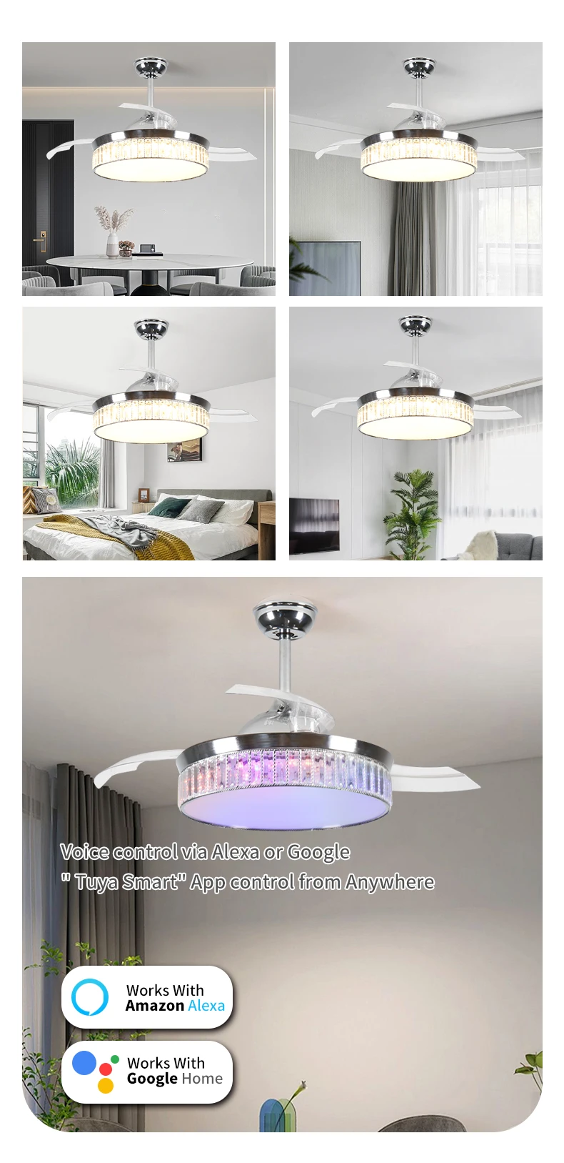 product modern retractable ceiling fan with lights and remote control6 speedrwith blue tooth speakerreversible-8