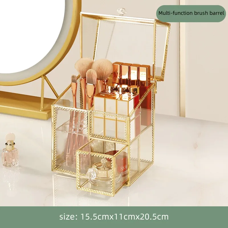 Cosmetics storage box transparent glass dustproof household desktop lipstick skin care products perfume shelf factory