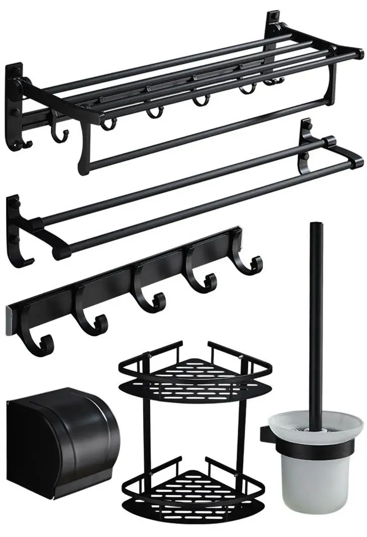 Matte Black Luxury Washroom Accessories Set Bathroom Fittings Toilet