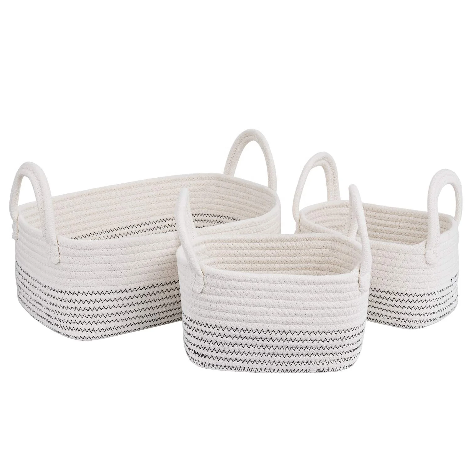 Paniers De Rangement En Corde De Coton Pour Etageres Bacs De Rangement Organisateur Decoratif Panier Tisse Avec Poignees Pour Pepiniere Bebe Vetements Buy Coton Corde De Stockage Paniers Organisateur Bacs Pour Bebe
