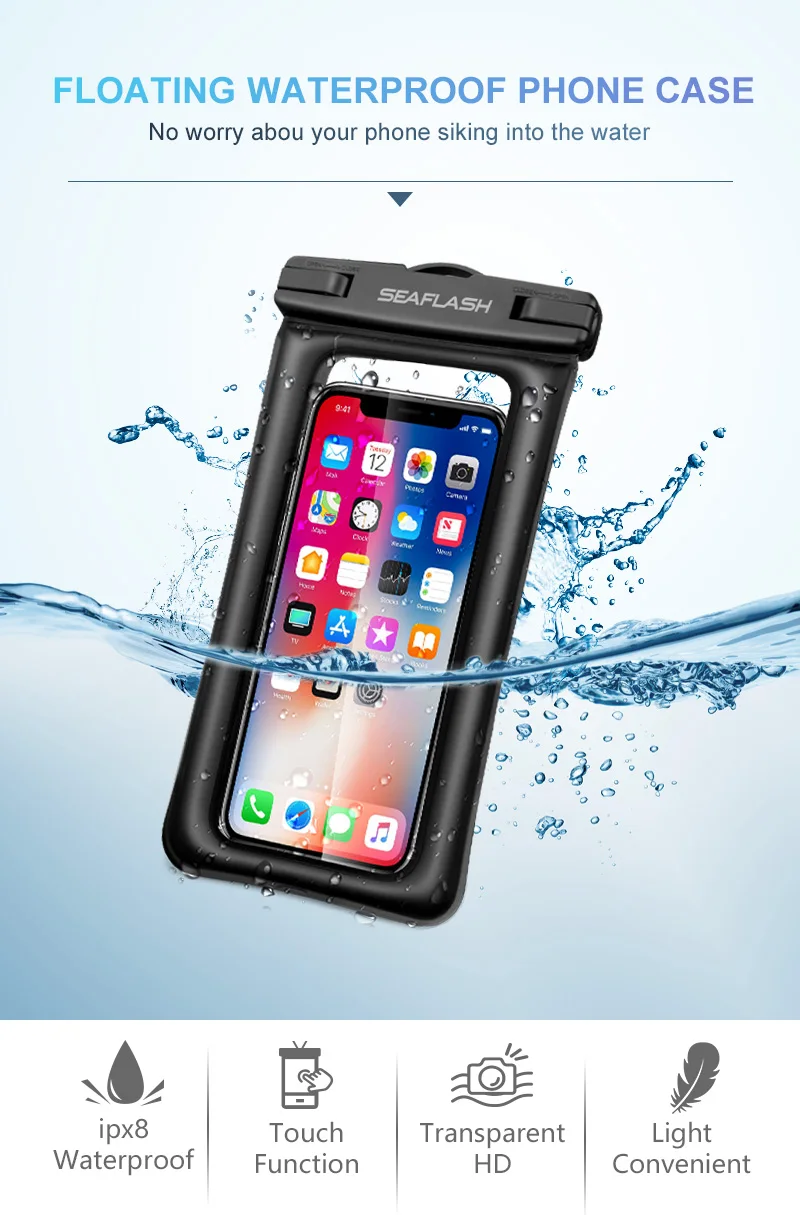 IPX8 REACH ROHS Certificated Premium TPU Swimming Floating Waterproof Phone Bag With Armband