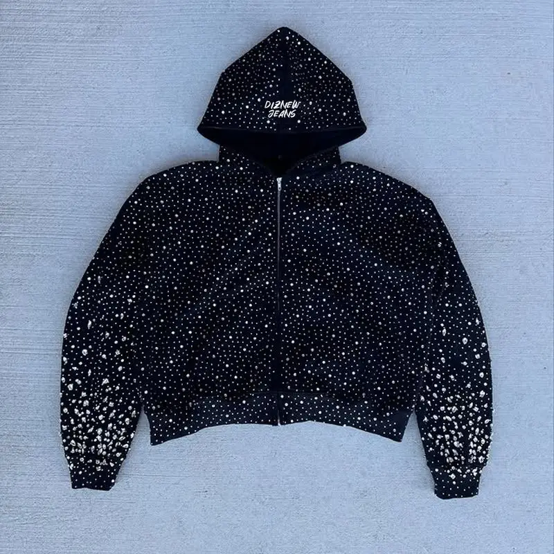 SALATI Custom 100%Cotton Premium Hoodie Hombre - Heavy Weight Luxury Diamond Rhinestone Designer Hoodie