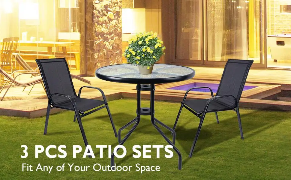 Bistro Set Outdoor Metal Furniture Of 3 Garden Black Patio Table And