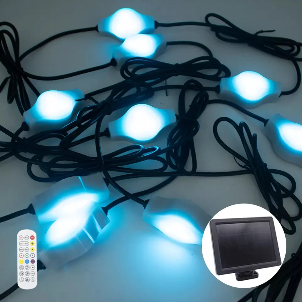 OEM app remote control LED RGB colorful changing glowing solar Christmas lights garden string outdoor holiday decorate light