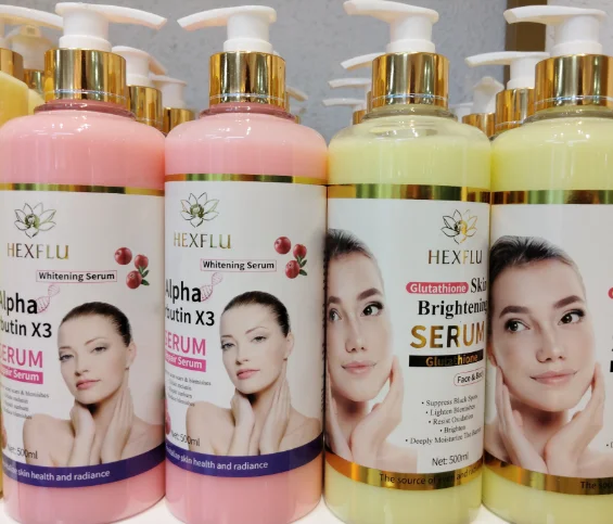 glutathione x3 whitening HEXFLU 2Types Alpha Arbutin & Serum 500ml Face Body Brightening Moisturizing Repair Dark Spots Fade OEM Sigma-Aldrich Glutathione Peroxidase Cellular