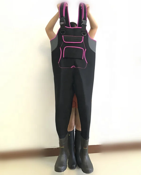 ATM Heated Neoprene Duck Hunting Waders Pink Color Chest Waders with 800 Gram Insulated Rubber Boots