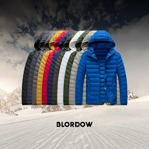 2026 Men's Slim-Fit Winter Hooded Quilted Jacket Zipper Large Size Multi-Color Stand Collar Front Logo England Style