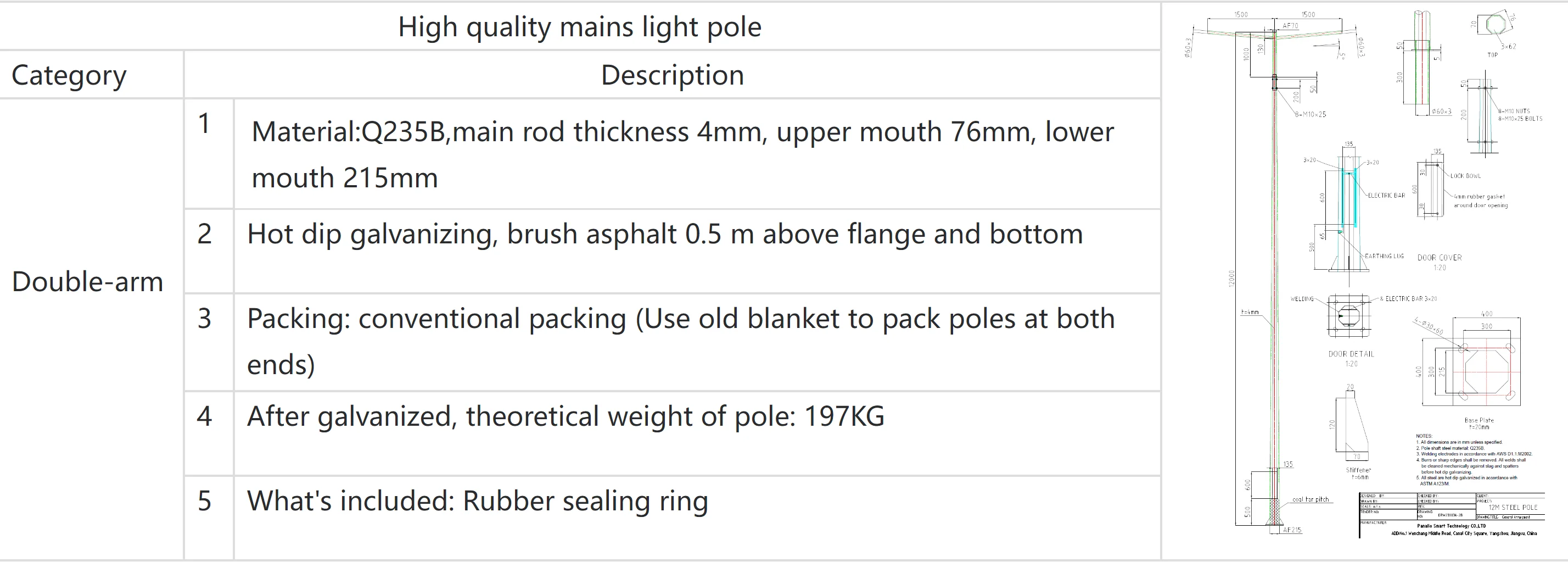 Customizable Logo Hot Dip Galvanized Steel Street Light Pole