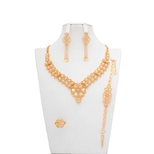 18k Gold Plated Jewelry Indian African Jewellery Set Women's Neck Chain Wholesale Necklace Bracelet Set