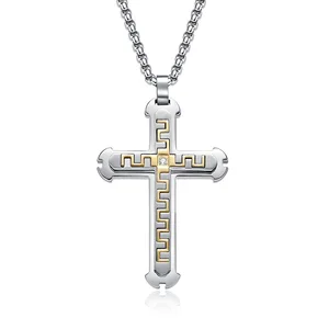 Trendy Cross Pendant Stainless Steel Zircon Unisex Anniversary Necklace
