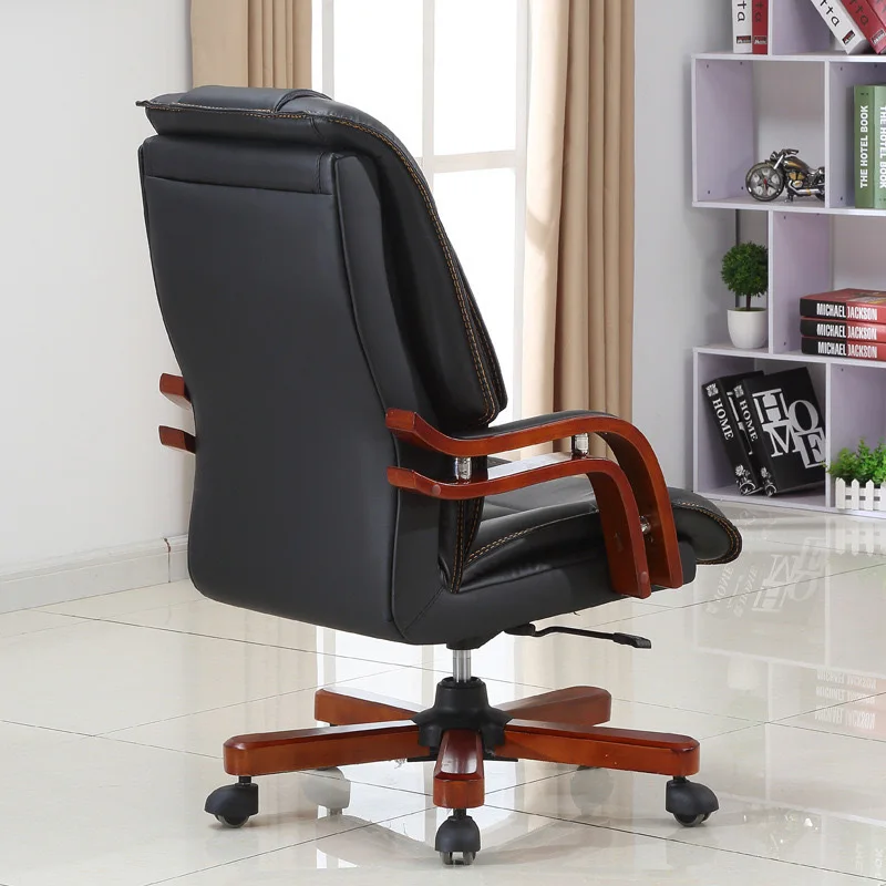 Executive Leather Modern Wooden Comfortable Office Seat Computer Manager Swivel Leather Chairs Luxury Pu Furniture Customization image 4