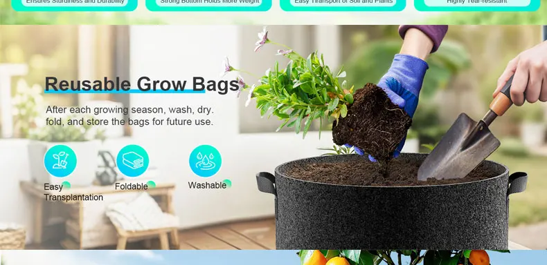 1 Gallon Traditional Farmhouse Design Black Durable Non-Woven Fabric Grow Bags Handles 260-400 Thickness for Garden Outdoor Use details