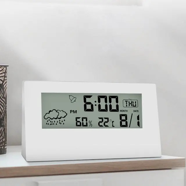 Eco-Friendly Promotional Household Weather Station Display Alarm Clock With Temperature Indicator and Humidity