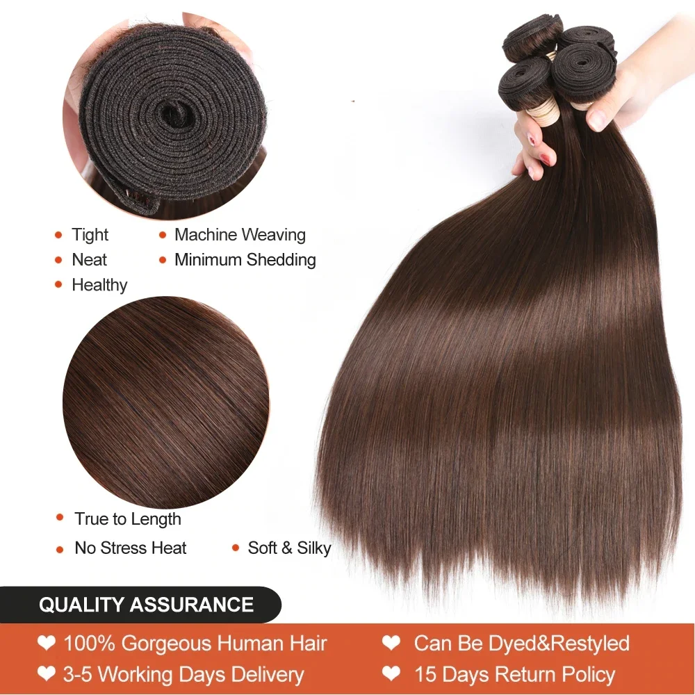 Dark Brown Peruvian Straight Human Hair Weave 3 Bundles with 4x4 Closure and Light Brown Hair Bundles with Closure_voghion.com