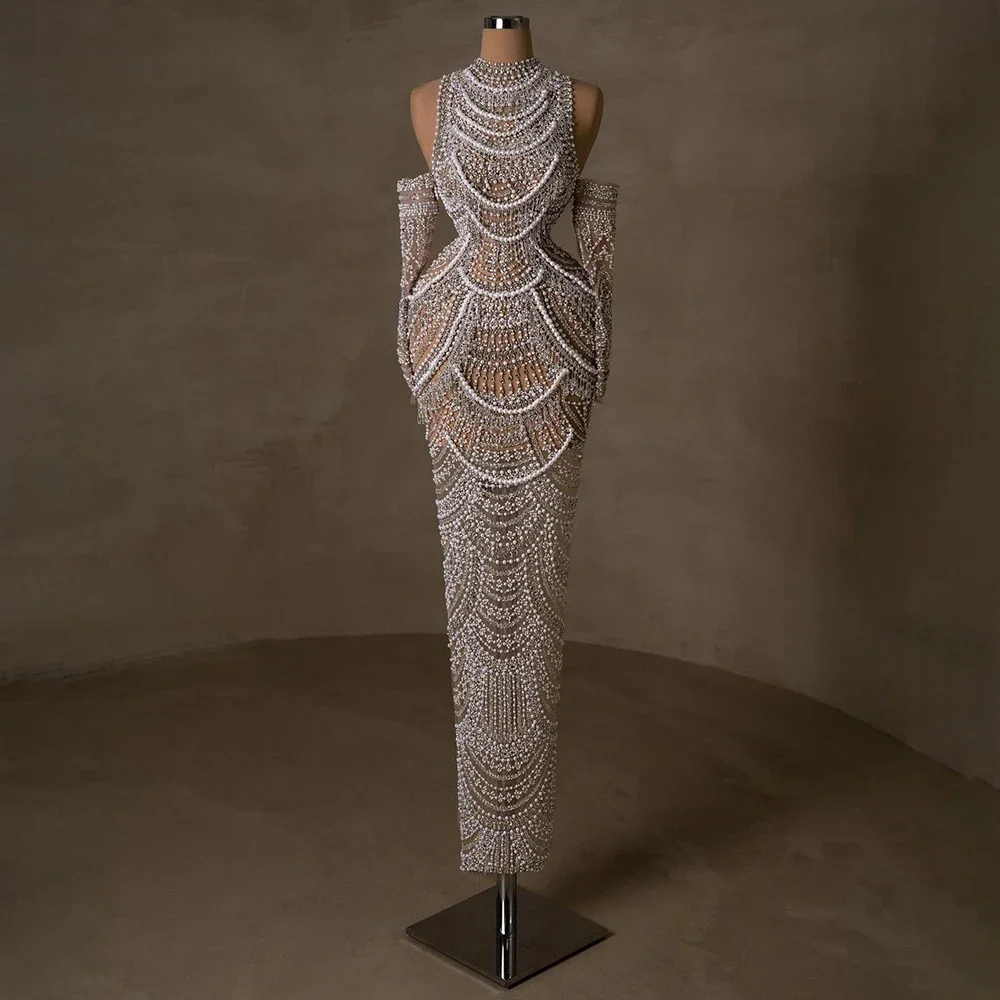 Luxury nude beaded Dubai strapless outfit for Arabic prom formal SS229 main image 0