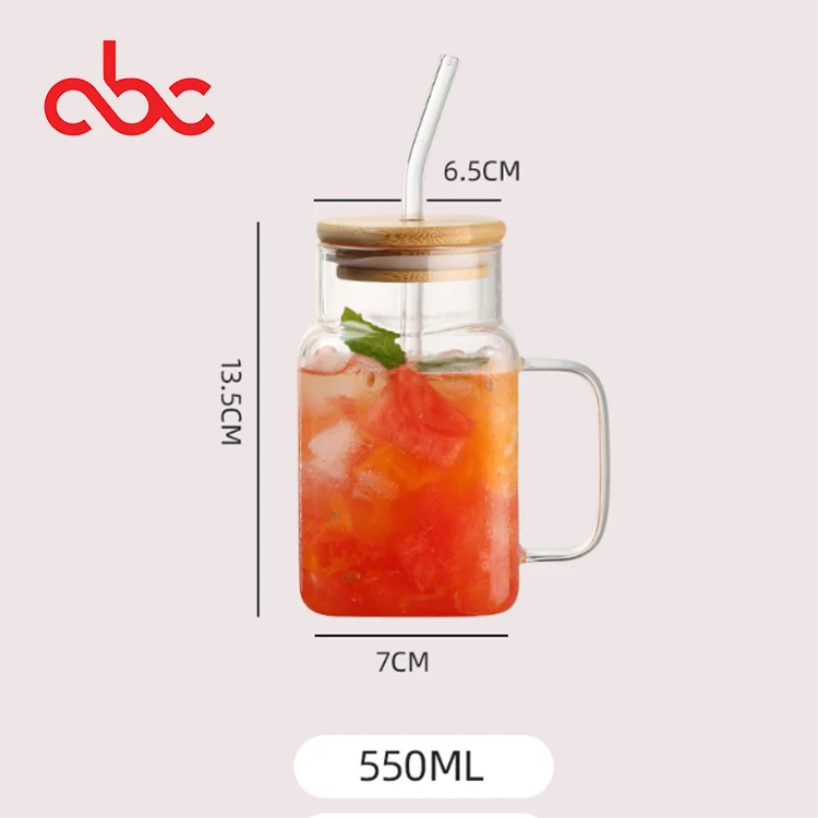 Glass With Handle Square Shape Bamboo Lid Laser Milk Tea Cup Colorful ...