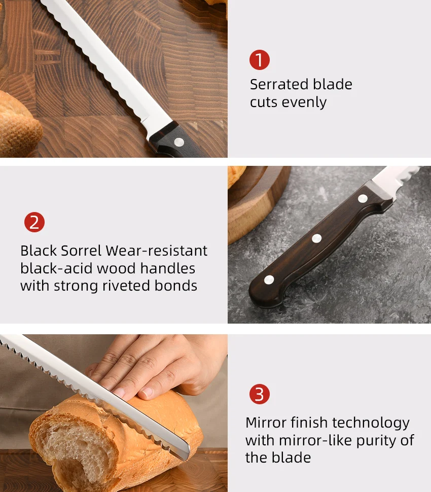 Cuchillo de pan profesional acero al carbono con mango de madera_voghion.com