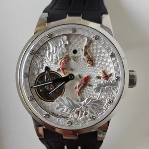 Men's Mechanical Watch Hollow Tourbillon 3D Three-dimensional Dial Koi Fashion Watch Like a Fish in Water Watch