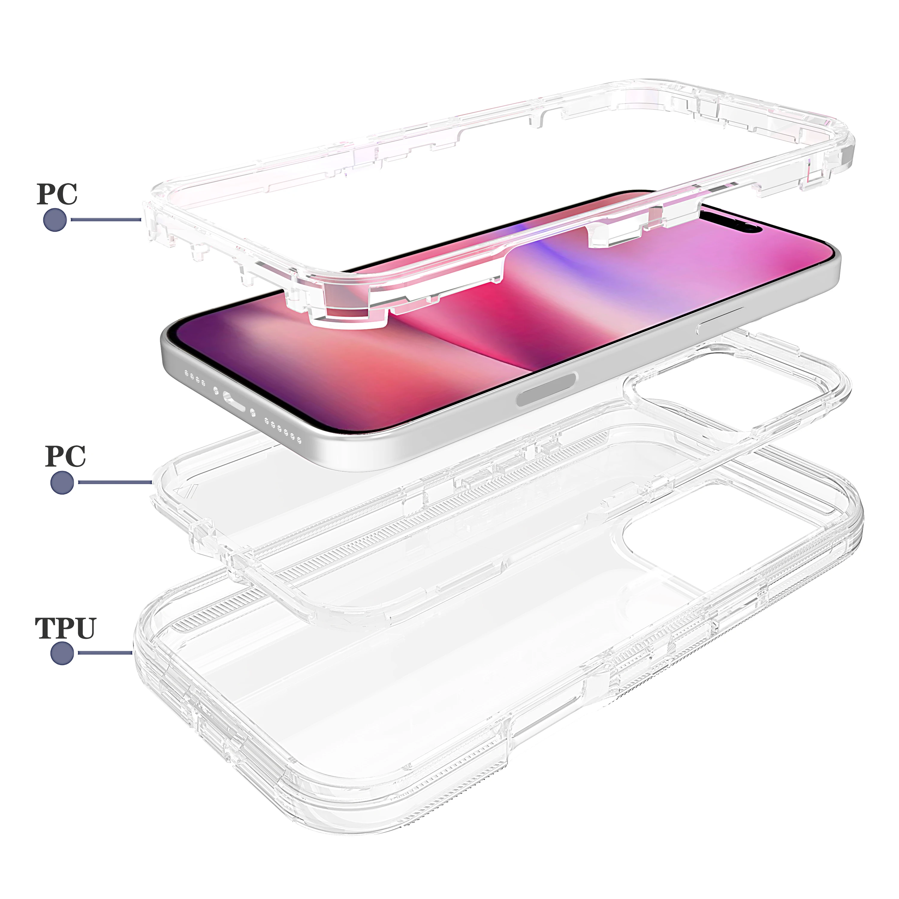 3 in 1 Defender Hybrid Transparent Tough Back Cover Protective Phone Case for iPhone 16 16pro 16 Pro Max