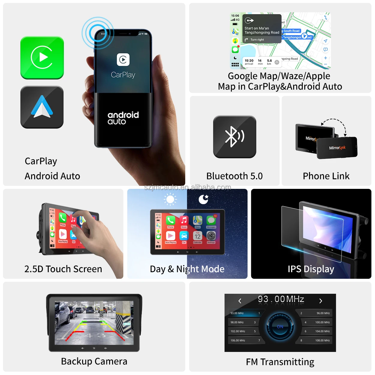 JMC Updated Version Navigation Car Apple Carplay 7 Inch Wireless Carplay Monitor 360 Degree