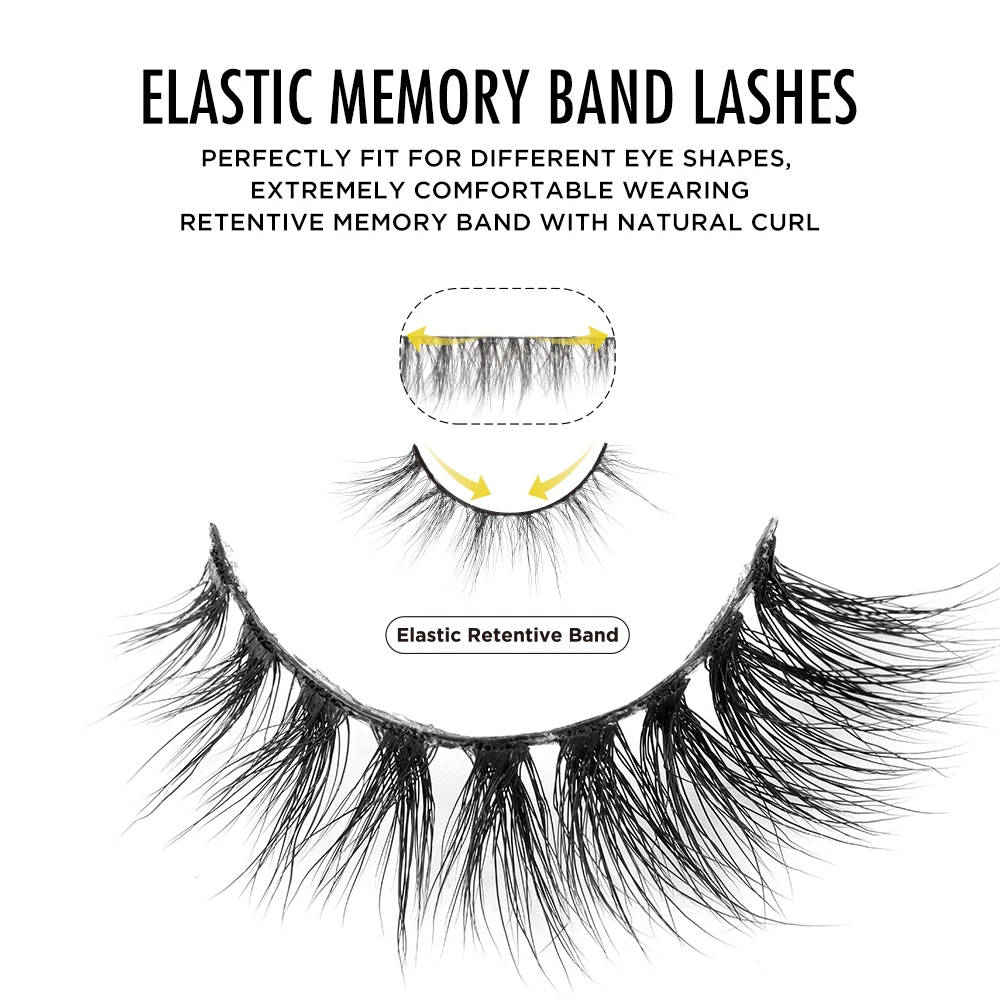 Stretchable Elastic Band Faux Mink Eyelashes Private Label With Silk