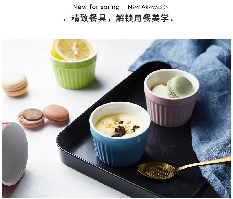 2.4in Round Porcelain Ceramic Souffle Bowl Eco-Friendly Small Baking Ware Stocked Souffle Dish with Bulk Packing